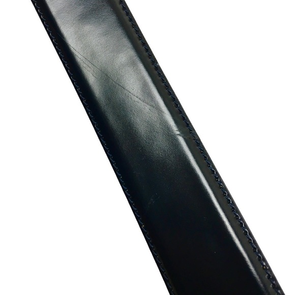 MOSCHINO Vintage Heart Buckle Belt All Genuine Leather Navy Gold Size 40 *FLAW* - Picture 10 of 16